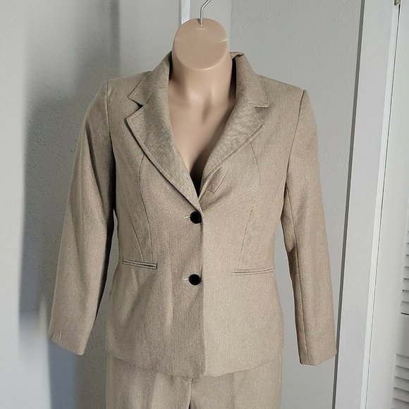 Isabella Classy Tweed Button Up Blazer & Pants 2 Piece Suit ~ Sz 12 ~ Beige - Picture 4 of 8